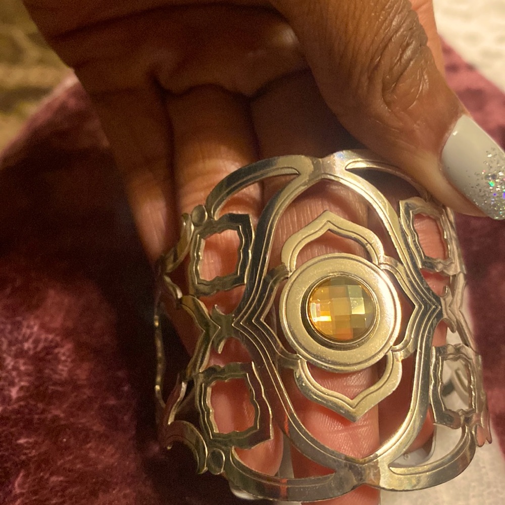 Vintage Brighton cuff silver bracelet with golden stone